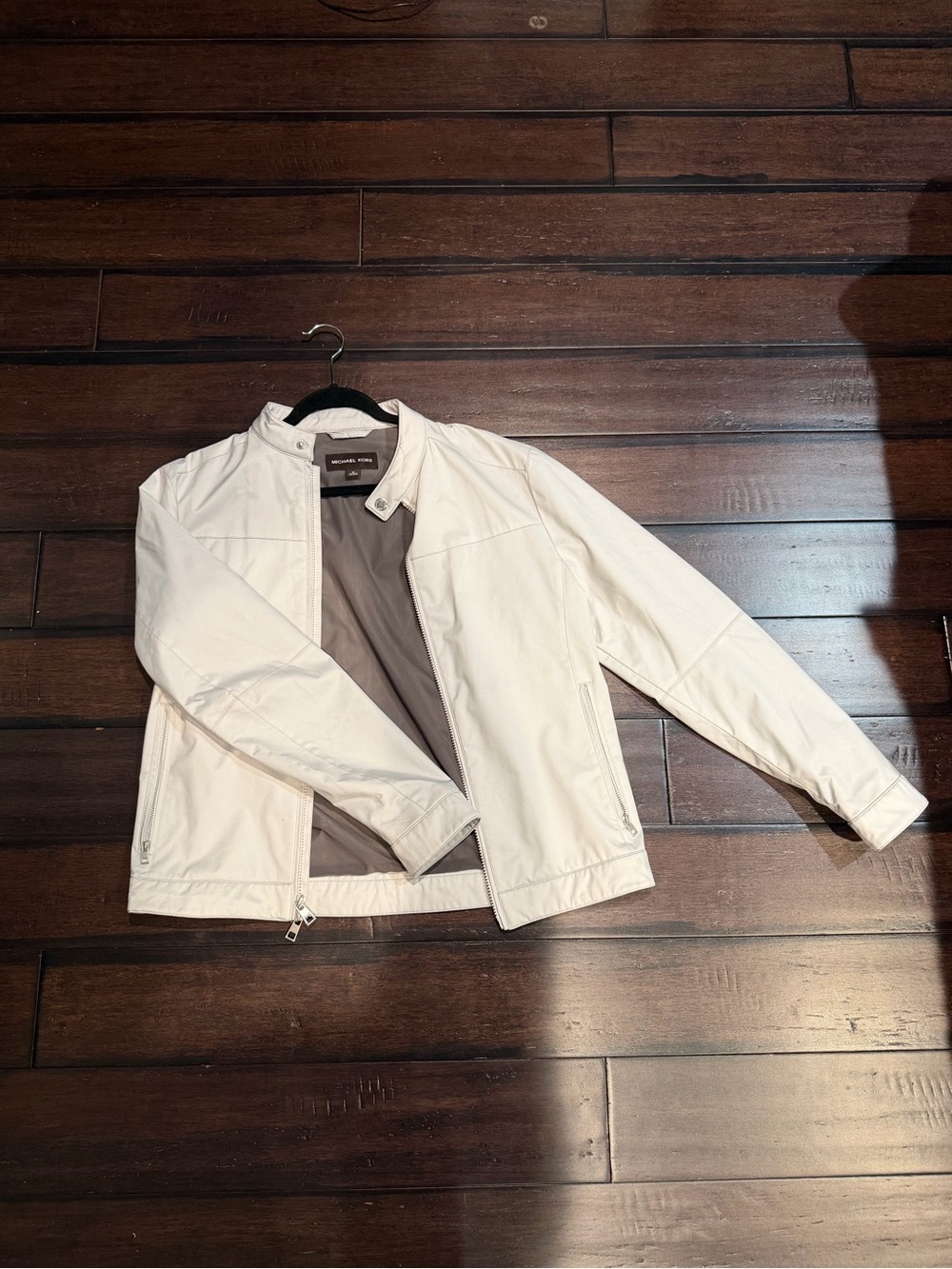 Michael Kors Women's Cream Leather Zip Jacket